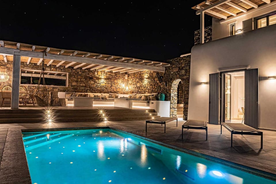 Property building, Night, Swimming pool