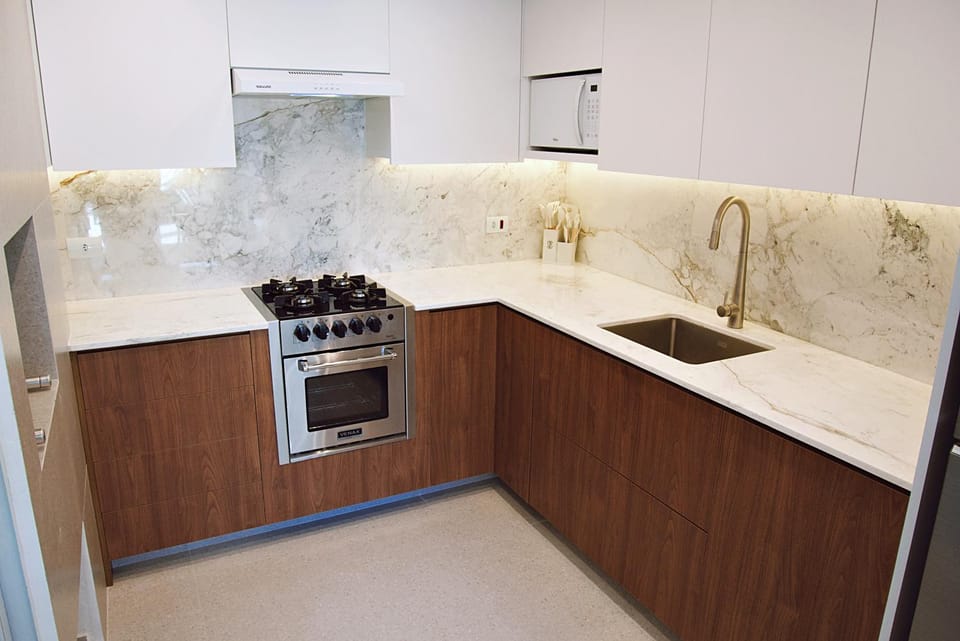 Kitchen or kitchenette, oven, stove