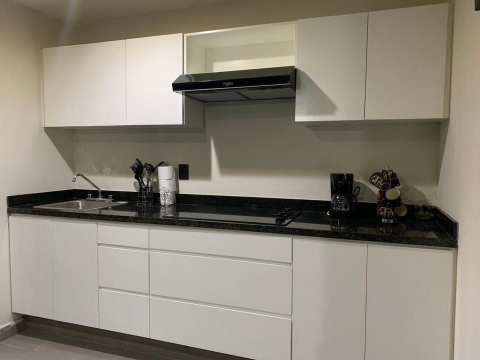 Kitchen or kitchenette, stove