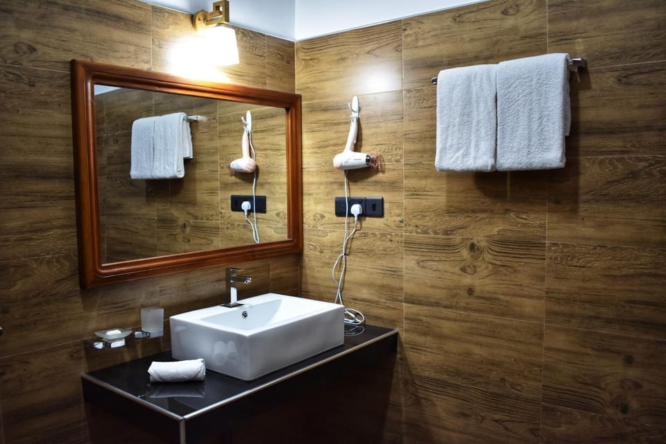 Bathroom, hair dryier, towels