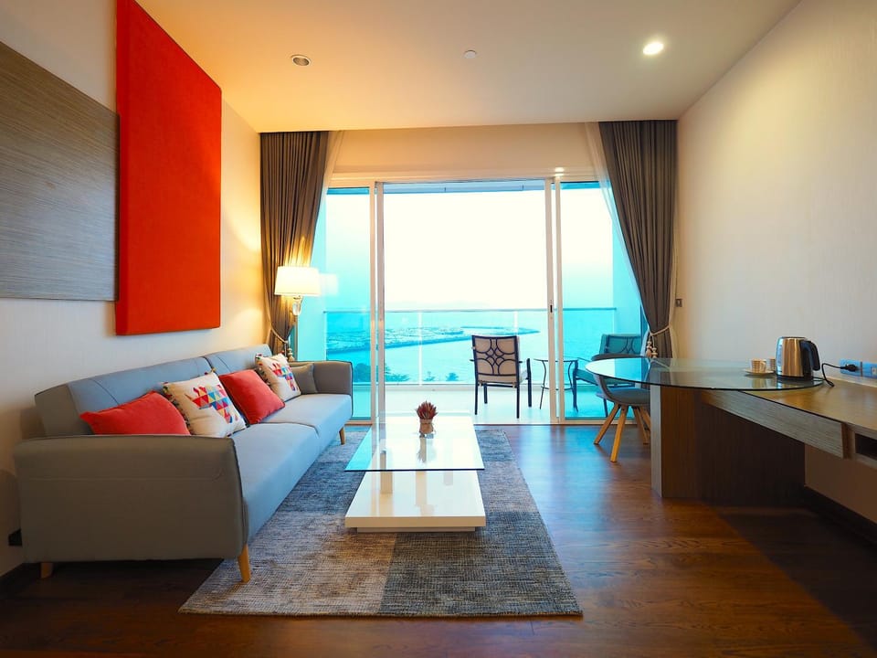 Living room, Seating area, Dining area, Sea view