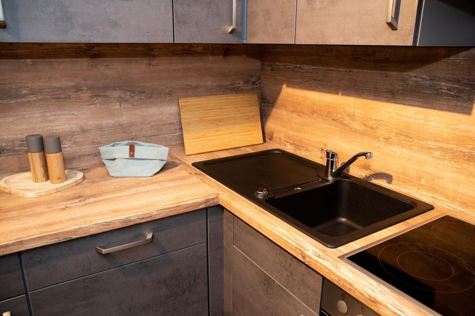 Kitchen or kitchenette, stove