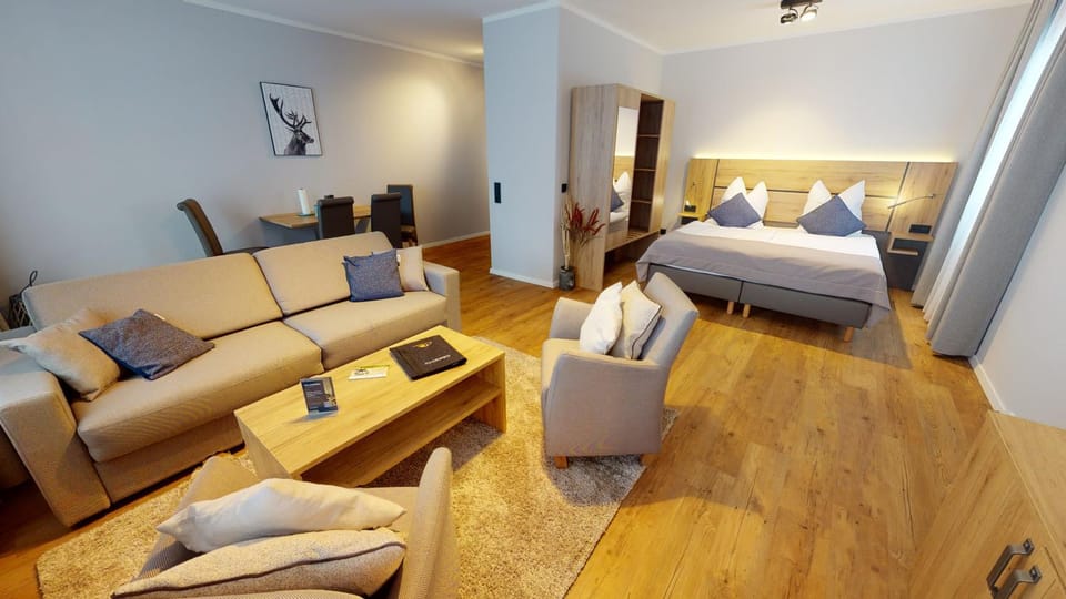 Photo of the whole room, Seating area