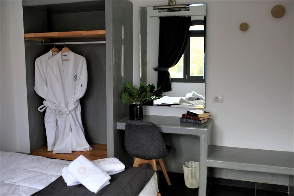 Bed, wardrobe