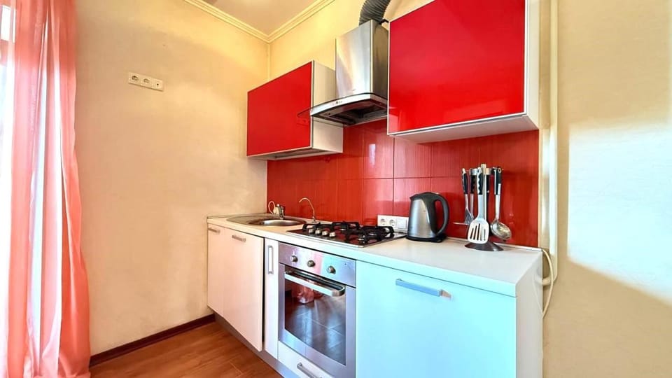 Kitchen or kitchenette, stove