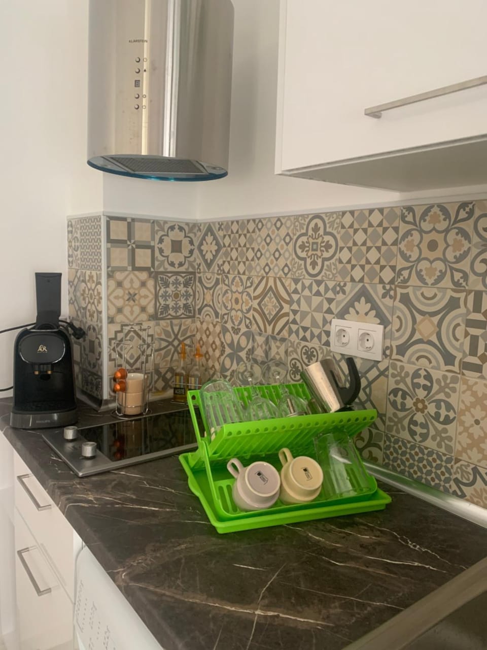 Kitchen or kitchenette, stove