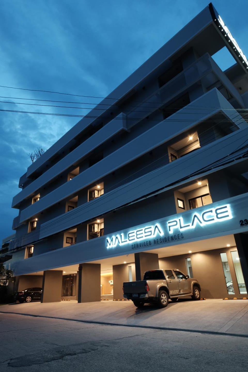 Property building, Night, Street view, Location, Parking