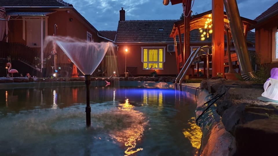 Property building, Night, Swimming pool