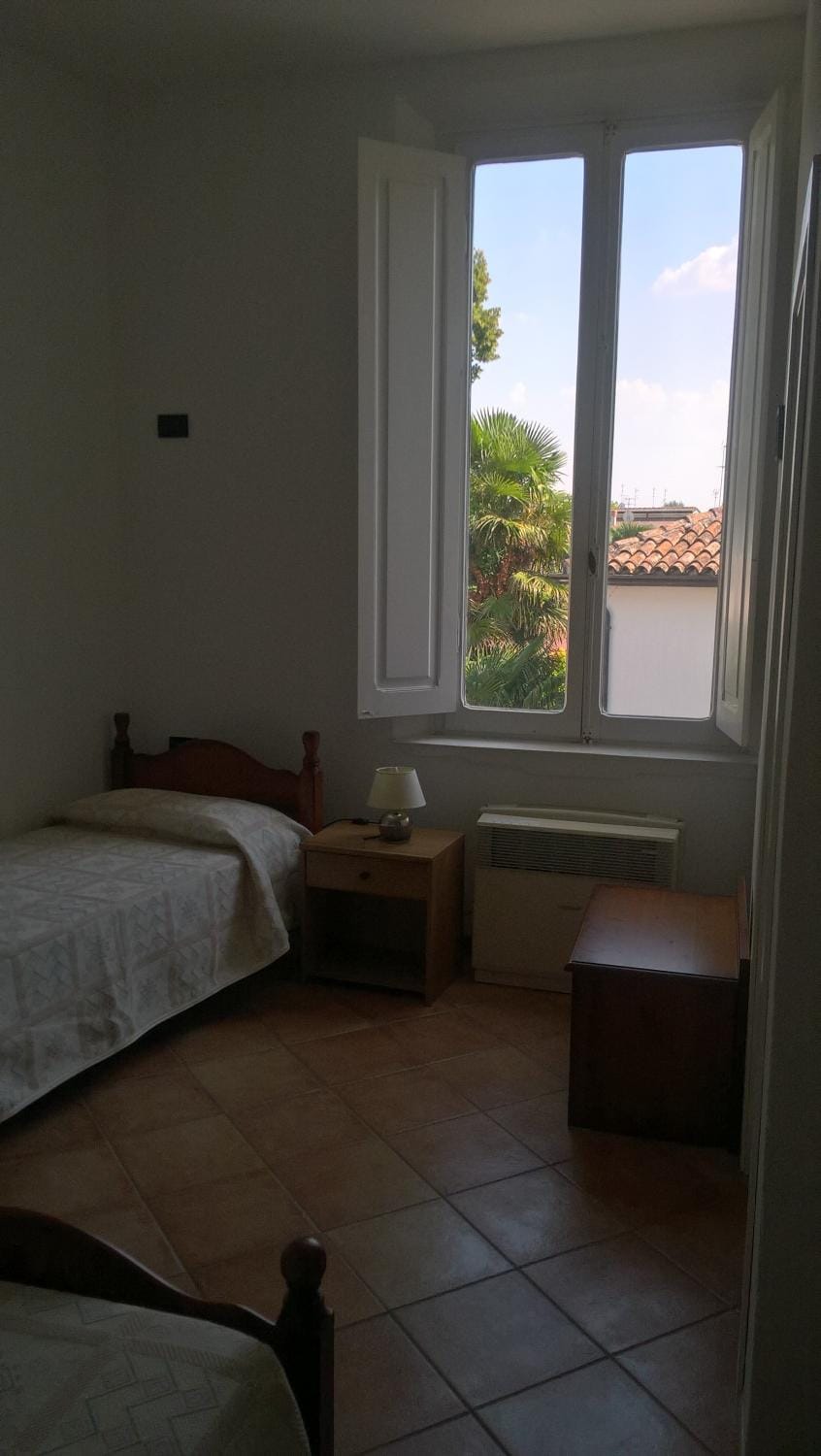Bed, Bedroom, Inner courtyard view