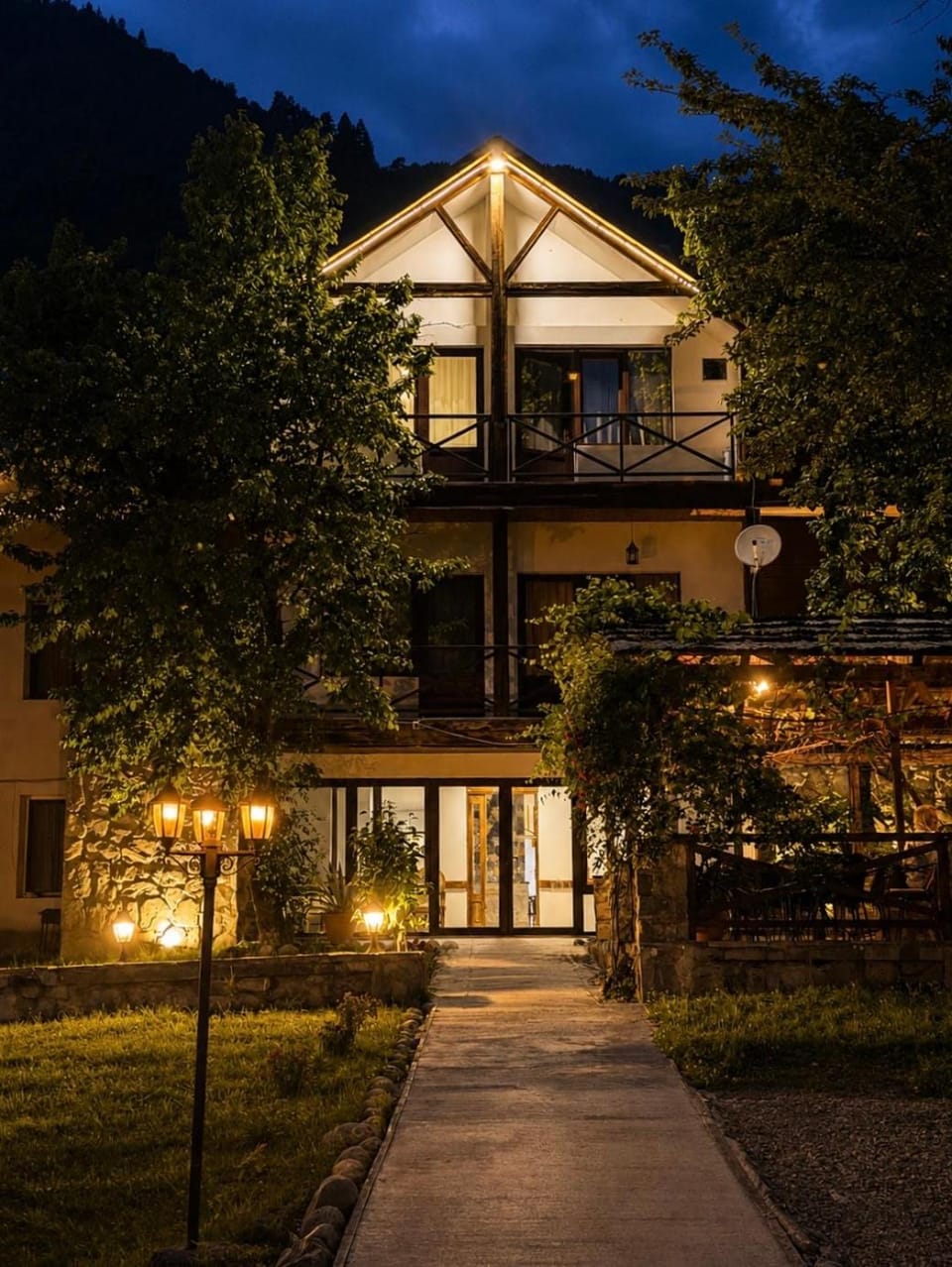 Property building, Night, Garden, Garden view