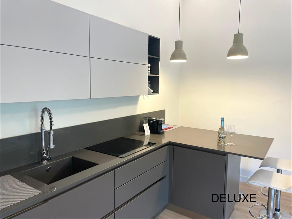 Kitchen or kitchenette, stove