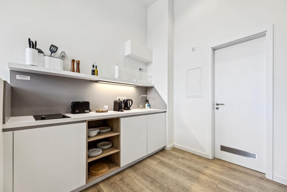 Kitchen or kitchenette, stove