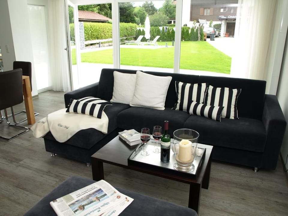 Living room, Seating area, Garden view