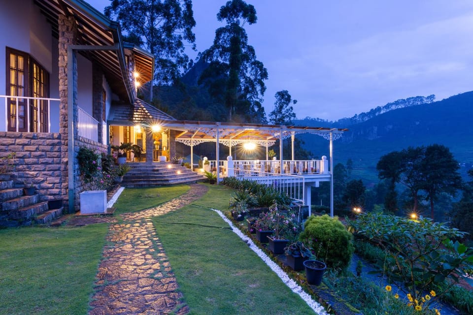 Property building, Facade/entrance, Night, Garden, Balcony/Terrace, Garden view, Mountain view, Sunset