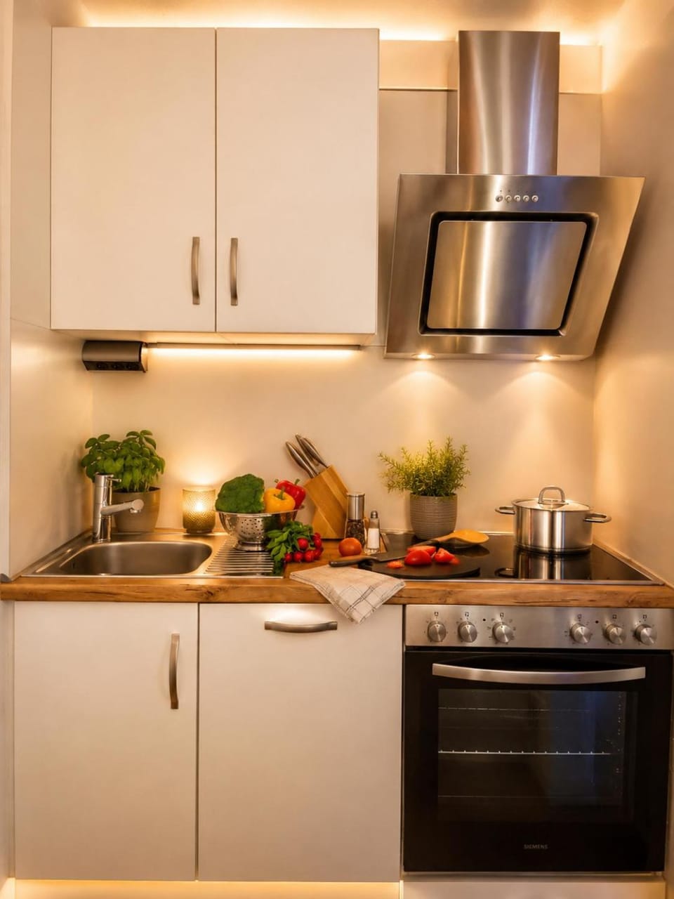 Kitchen or kitchenette, stove, kitchen