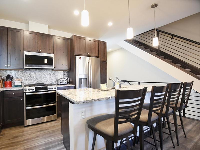 Kitchen or kitchenette, Dining area, furniture, microwave, oven, kitchen