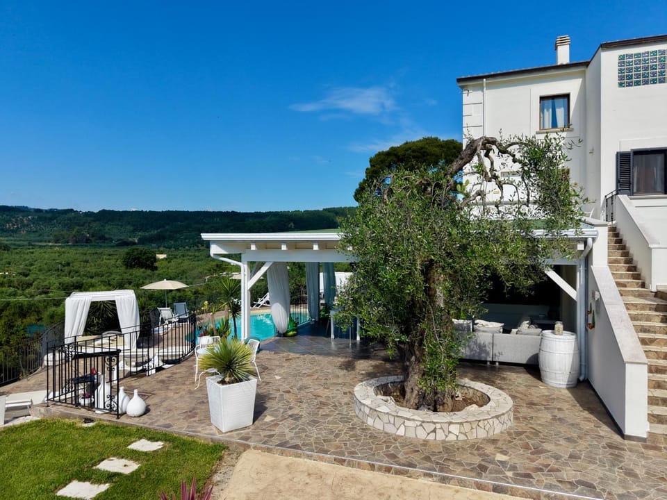 Property building, Patio, Spring, Day, Natural landscape, Garden, View (from property/room), Balcony/Terrace, Garden view, Pool view, Swimming pool, sunbed