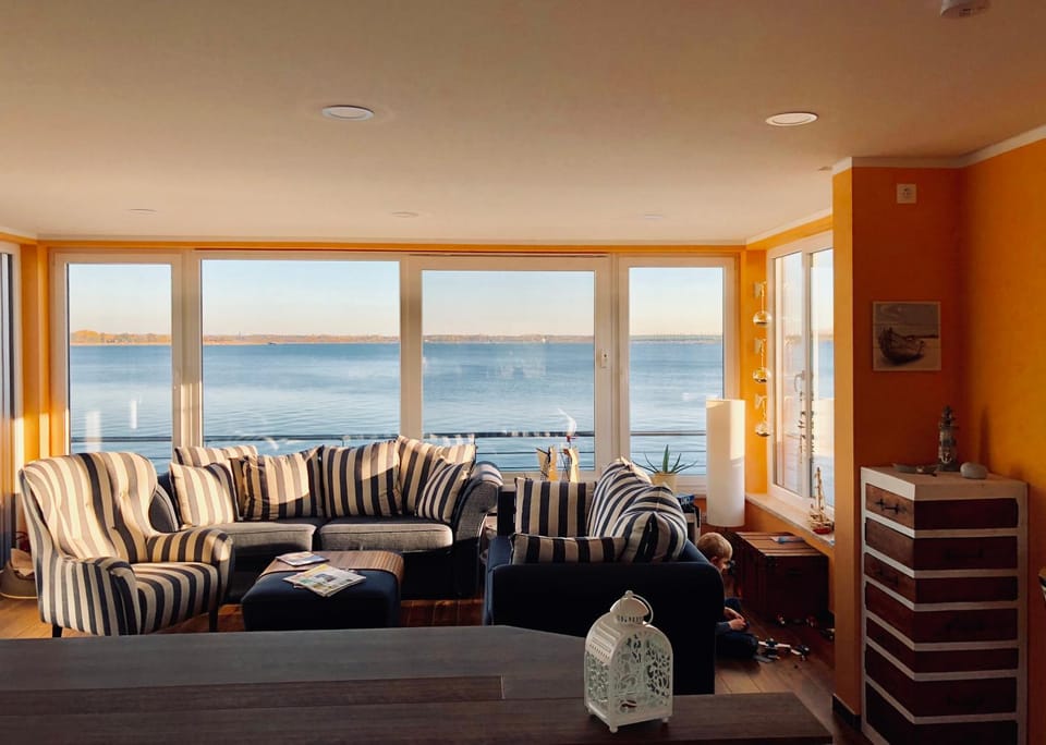 Living room, Seating area, Lake view