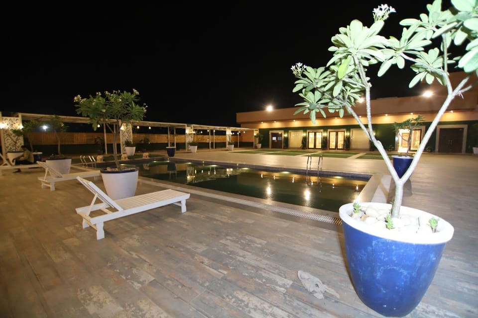 Night, Pool view, Swimming pool