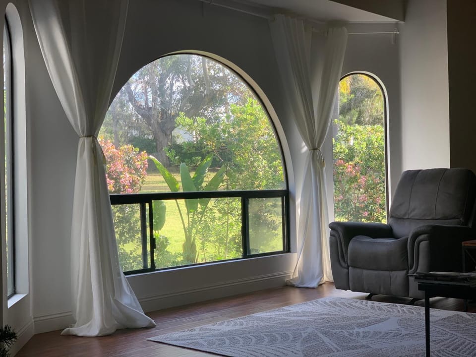 Living room, Seating area, Garden view