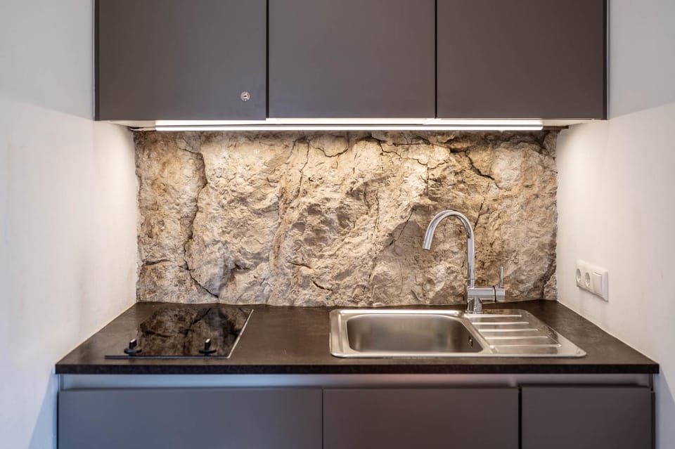 Kitchen or kitchenette, stove