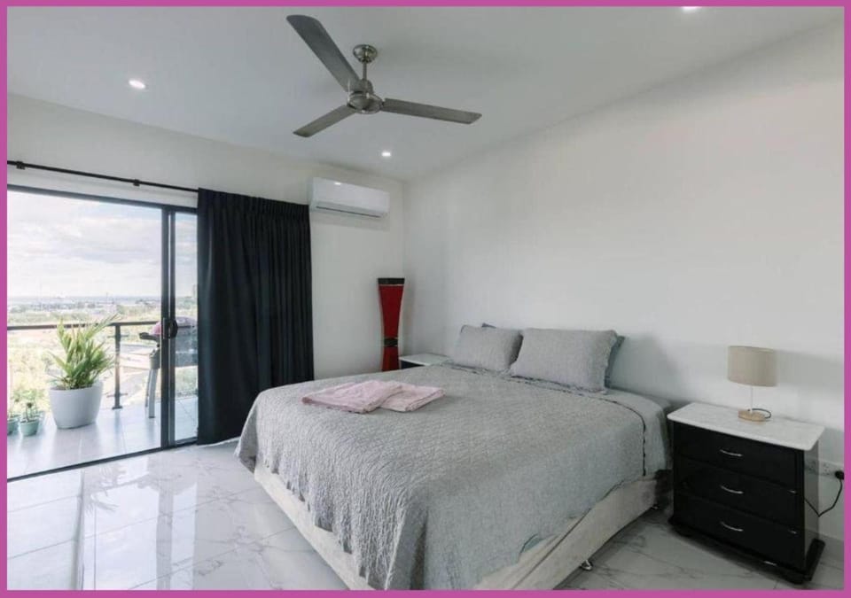 Bed, Photo of the whole room, Bedroom, towels, air conditioner