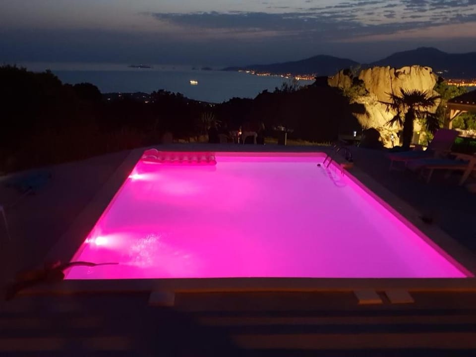 Night, Natural landscape, Pool view, Swimming pool, sunbed
