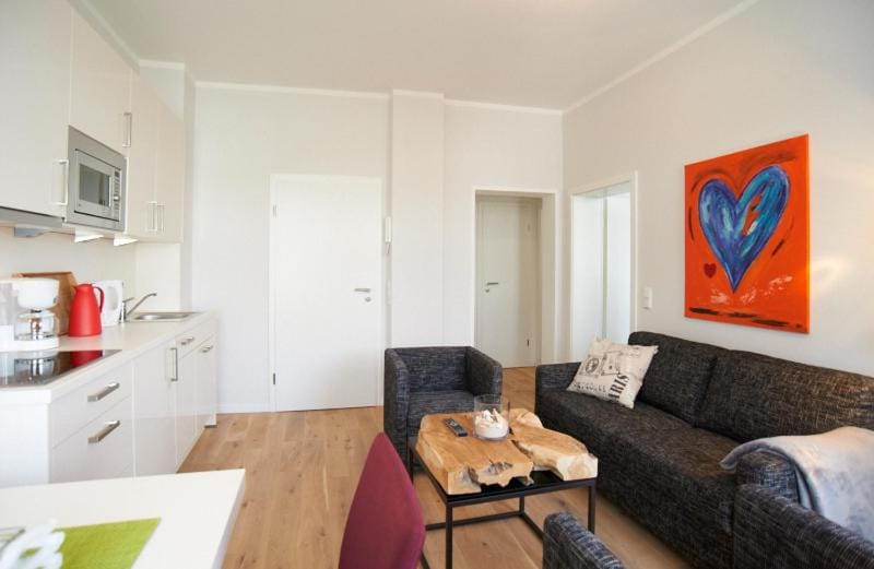 Kitchen or kitchenette, Living room, Seating area