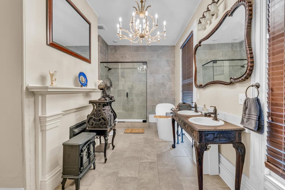 Shower, Bathroom, Decorative detail, Bath, fireplace