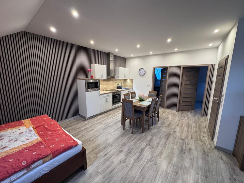 Bed, Kitchen or kitchenette, Dining area
