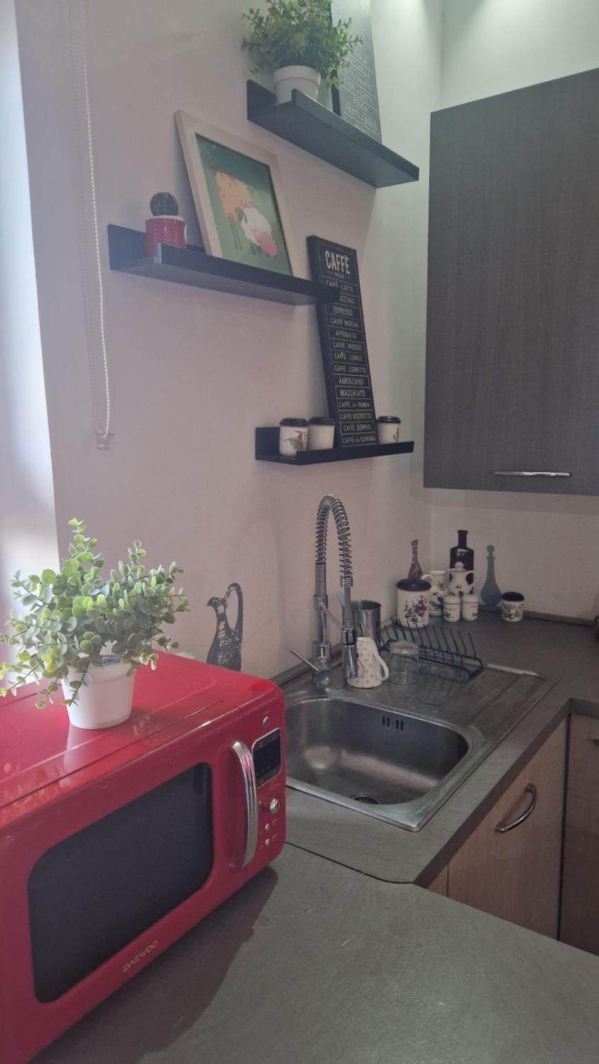 Kitchen or kitchenette, stove