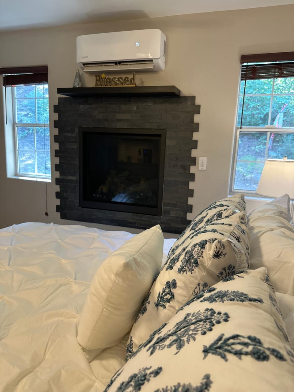 Bed, fireplace, air conditioner