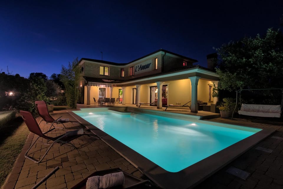 Property building, Night, Swimming pool