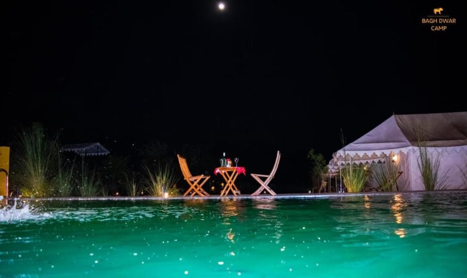 Night, Pool view, Swimming pool