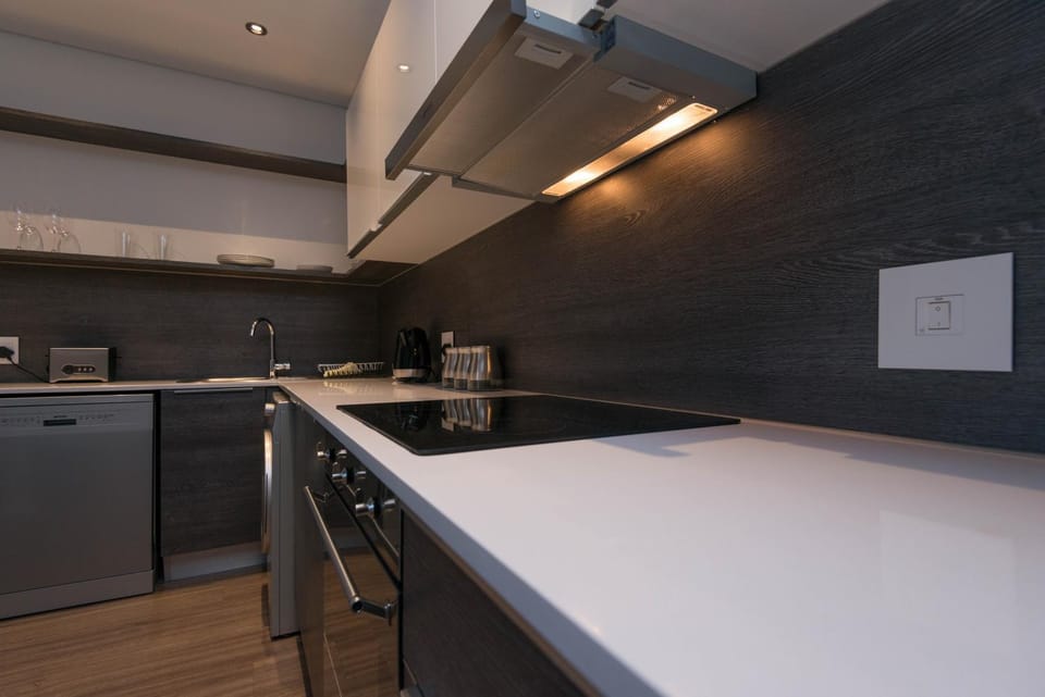 Kitchen or kitchenette, stove
