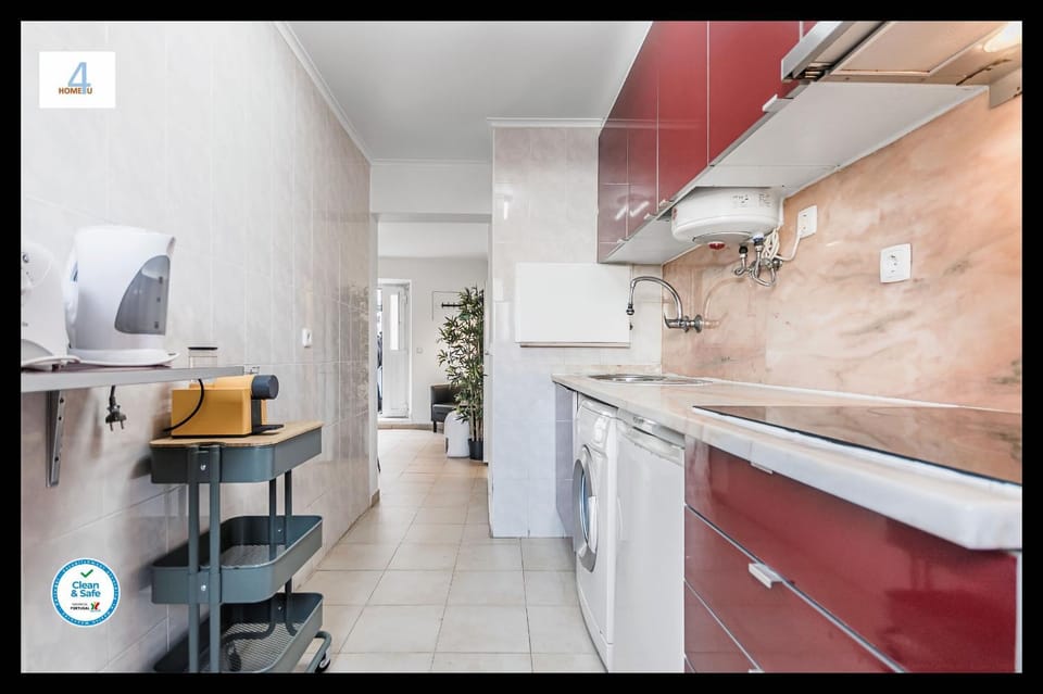 Kitchen or kitchenette, furniture, toaster, washing machine