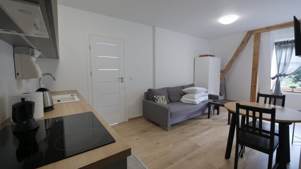 Bed, TV and multimedia, Coffee/tea facilities, Kitchen or kitchenette, Living room, Photo of the whole room, Dining area