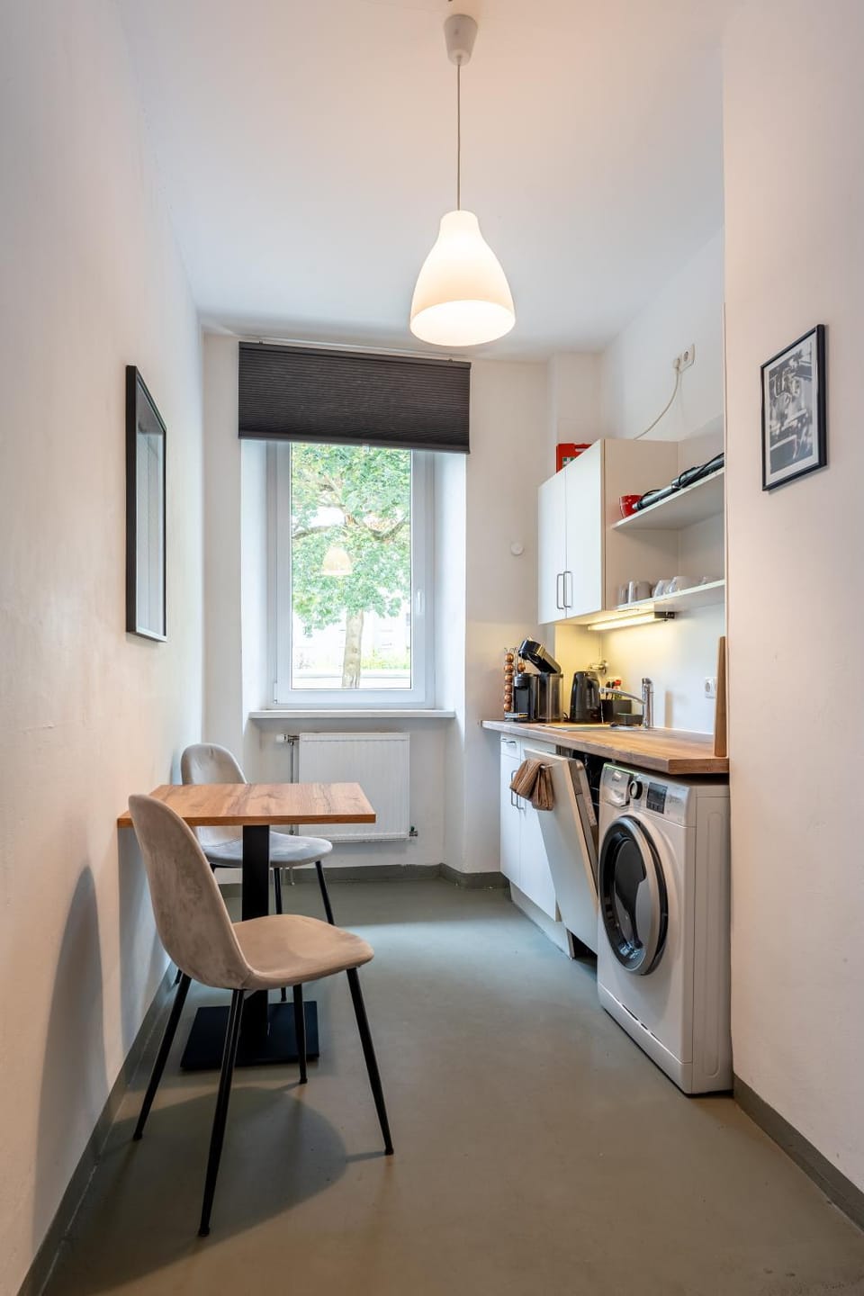 Kitchen or kitchenette, Dining area, dishwasher, washing machine, dryer