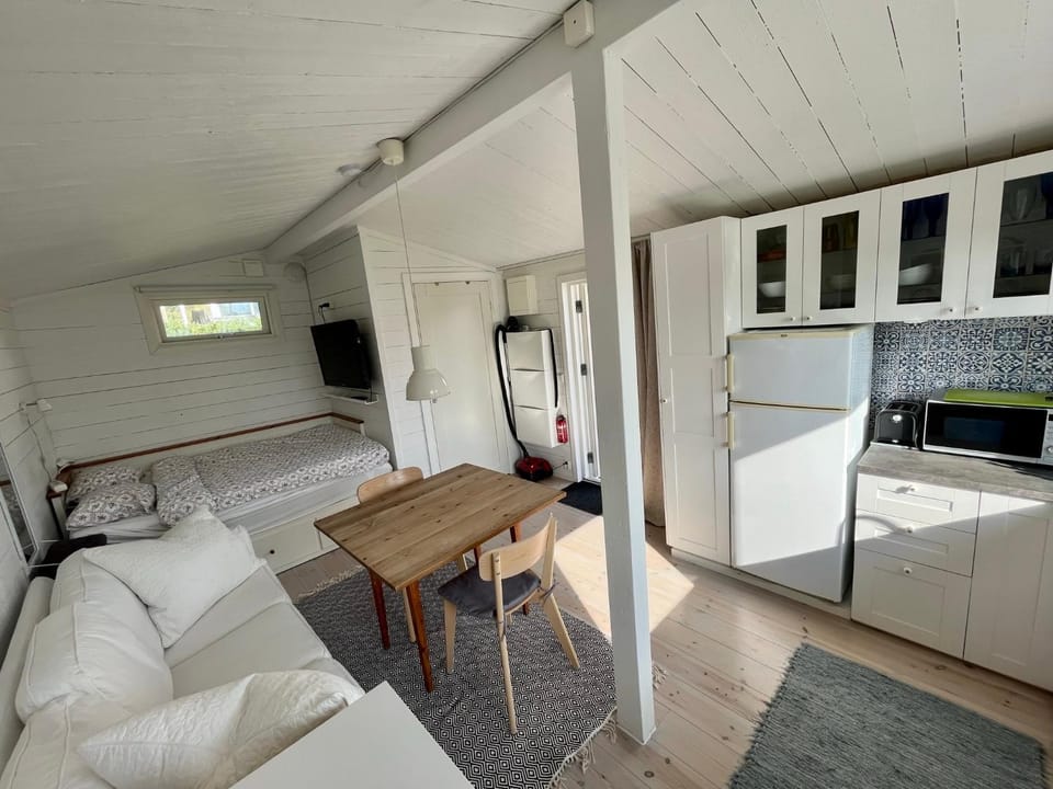 Kitchen or kitchenette, Living room, Seating area, Dining area