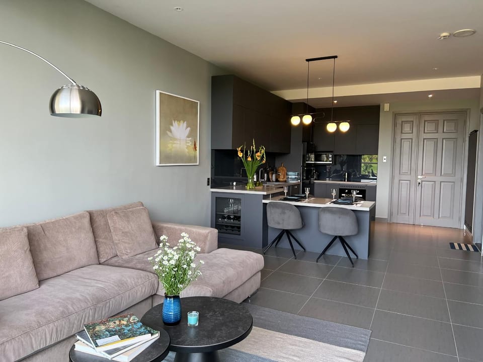 Kitchen or kitchenette, Living room, Seating area, Dining area