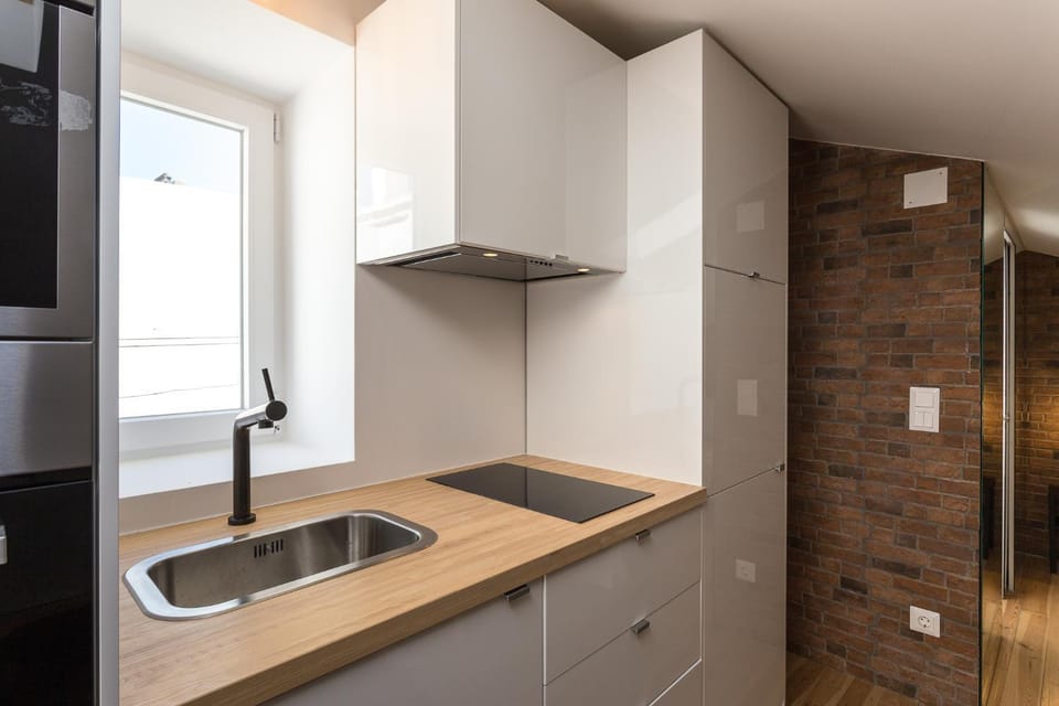 Kitchen or kitchenette, stove