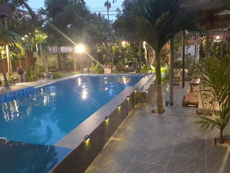 Night, Garden, Pool view, Swimming pool