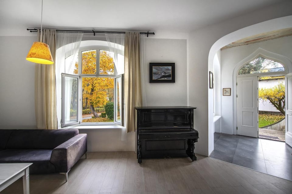 Living room, Seating area, Garden view