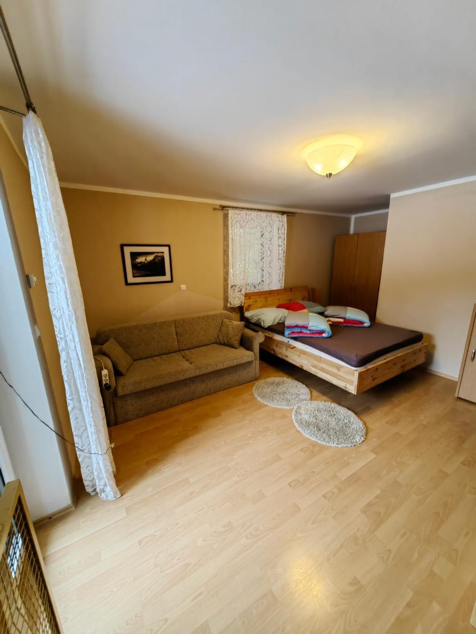 Bed, Living room, Seating area