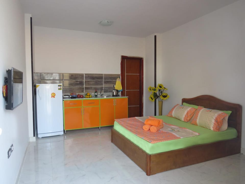 Bed, TV and multimedia, Coffee/tea facilities, Kitchen or kitchenette, Food and drinks, Photo of the whole room, Bedroom