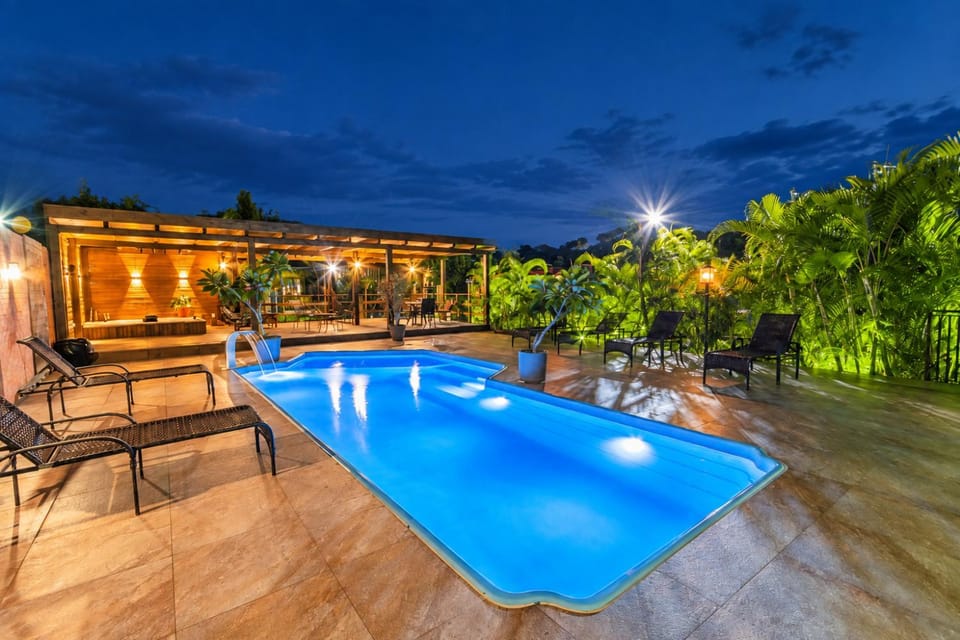 Patio, Night, Natural landscape, Swimming pool, sunbed