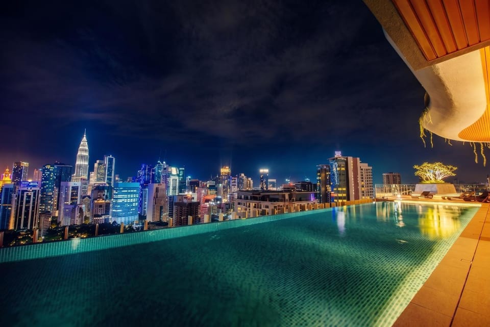 Night, City view, Pool view