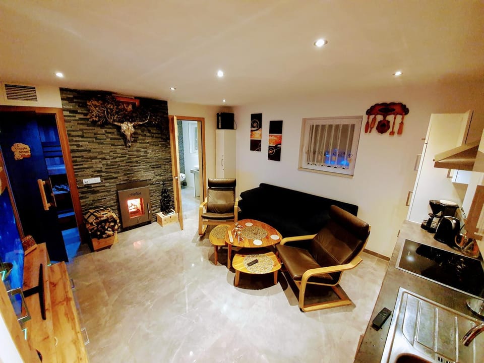 Bed, Living room, Seating area, Dining area