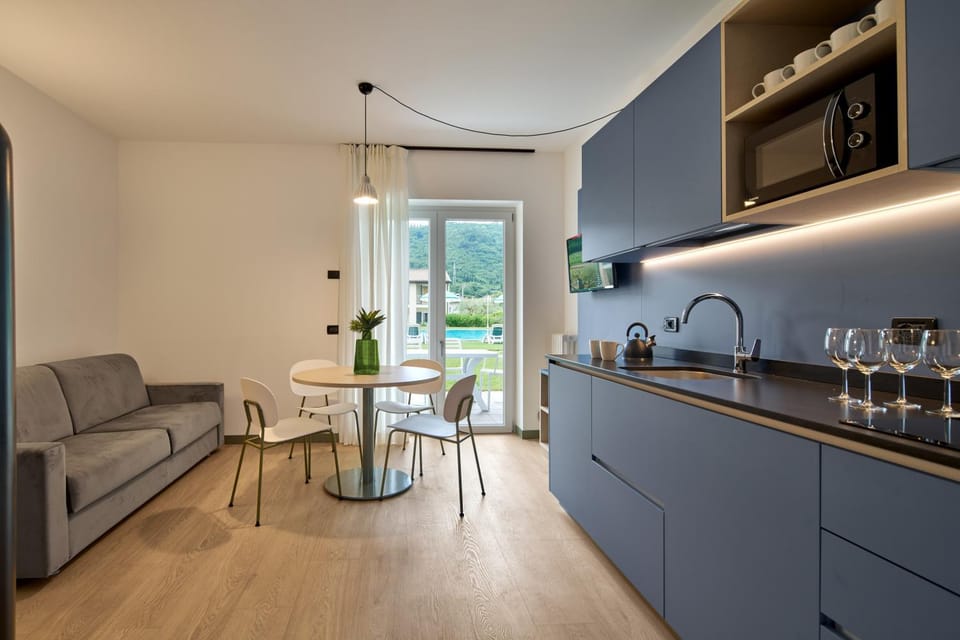 Kitchen or kitchenette, Living room, Dining area, stove