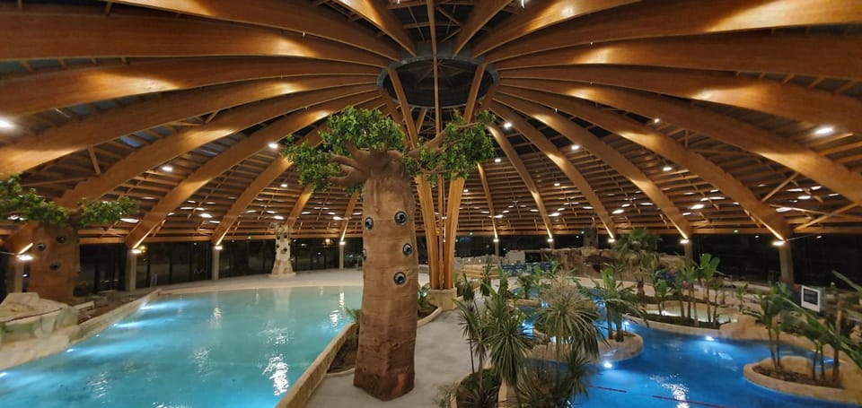 Night, Aqua park, Pool view, Swimming pool